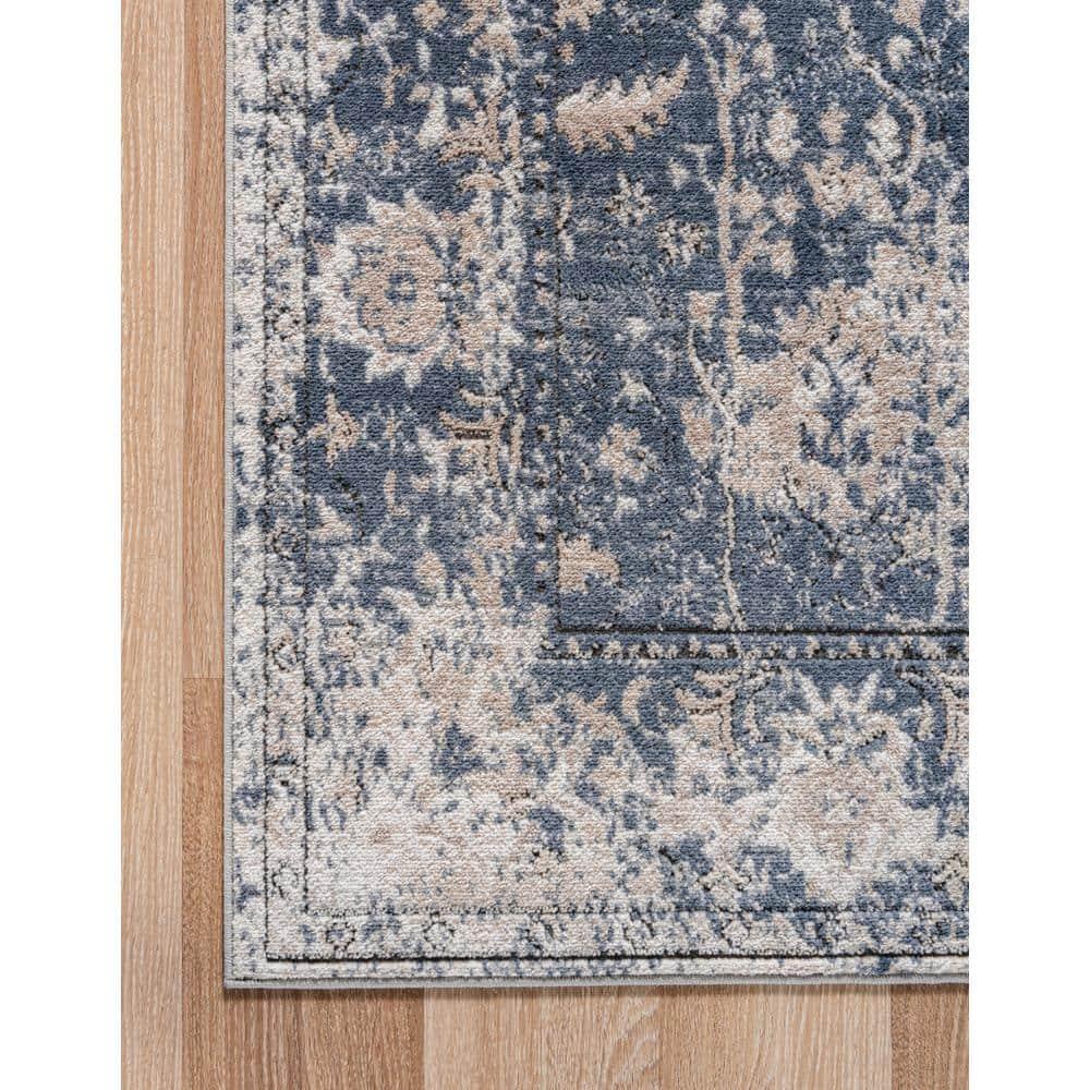 Unique Loom Portland Collection Bohemian Vintage Inspired Tone-on-Tone Design Area Rug (8' 0 x 10' 0 Rectangular, Blue/ Ivory)