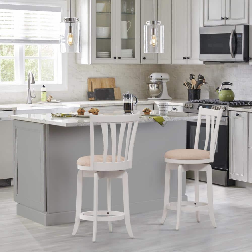 25.25" Savana Wood Swivel Counter Height Barstool White - Hillsdale Furniture: Matte Finish, Cream Upholstery