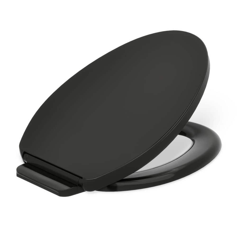 Elongated Toilet Seat, Slow Soft Close, Oval(Oblong) Toilet Seat For Elongated Toilets, Quiet-Close Lid And Seat, Easy To Install And Clean, Never Loosen, Black(18.5)