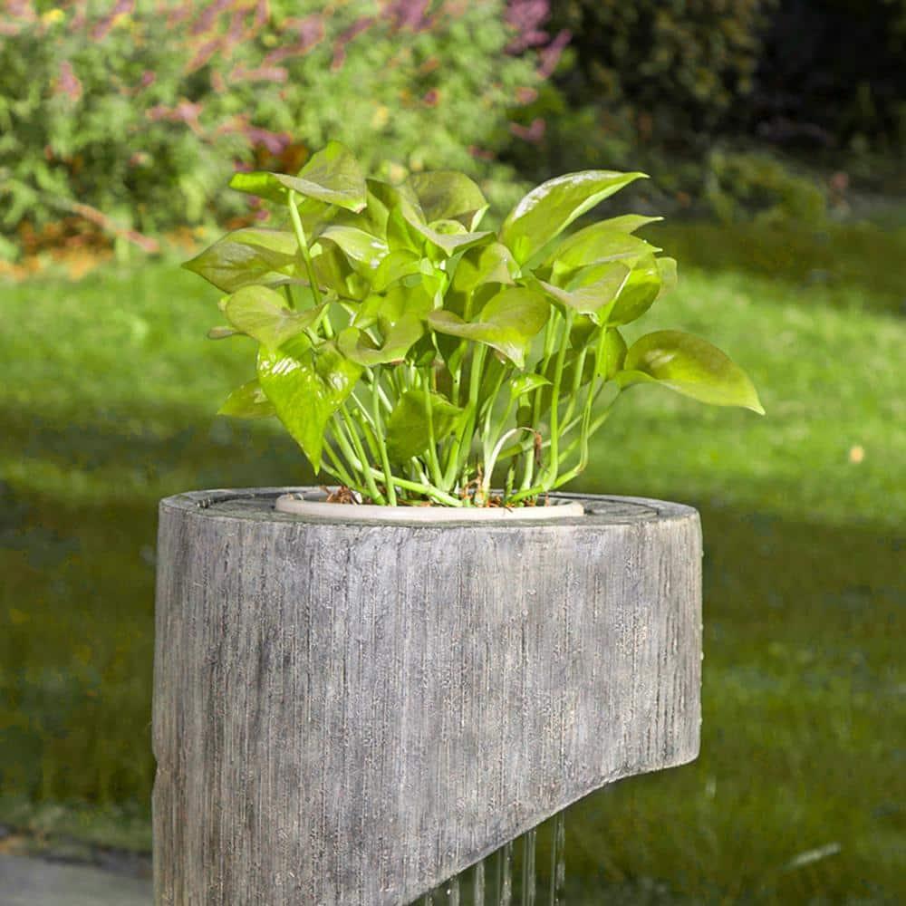Rustic Curved 40" Outdoor Fountain with LED Light in Stone
