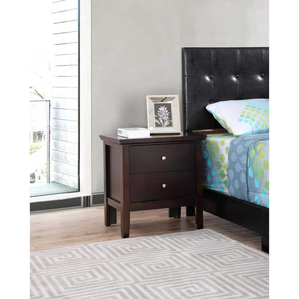 Passion Furniture Primo 2-Drawer Espresso Nightstand (24 in. H x 19 in. W x 15.5 in. D)