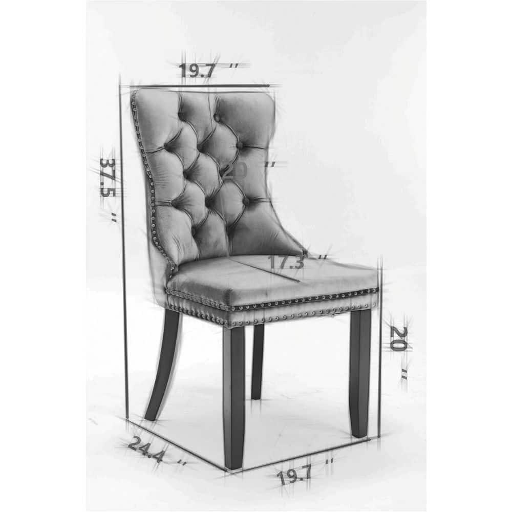 Velvet Upholstered Dining Chairs Set of 2, Wingback Dining Room Chairs with Ring Pull, Nailhead Trim and Tufted Button Back, Luxury Dining Chairs for Living Room Kitchen, (Blue)