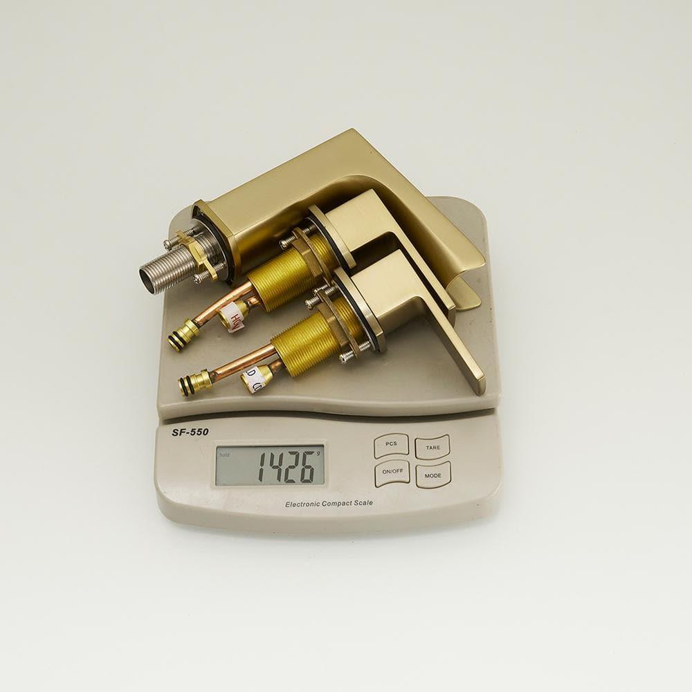 BWE Waterfall 8 in. Widespread Double Handle Bath Faucet Set 3 Holes Vanity Sink With Metal Drain