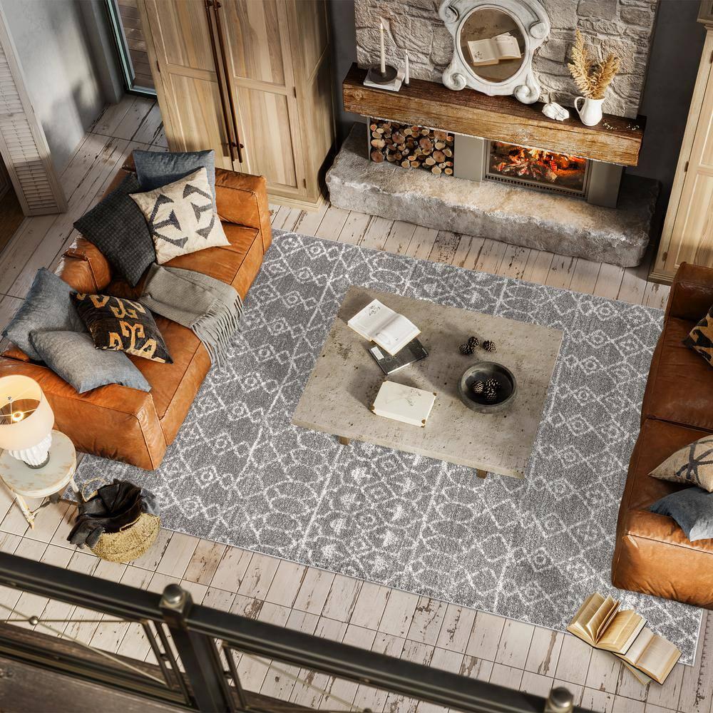 8'x10' Izil Moroccan Beni Souk Area Rug, Gray/Cream - JONATHAN Y