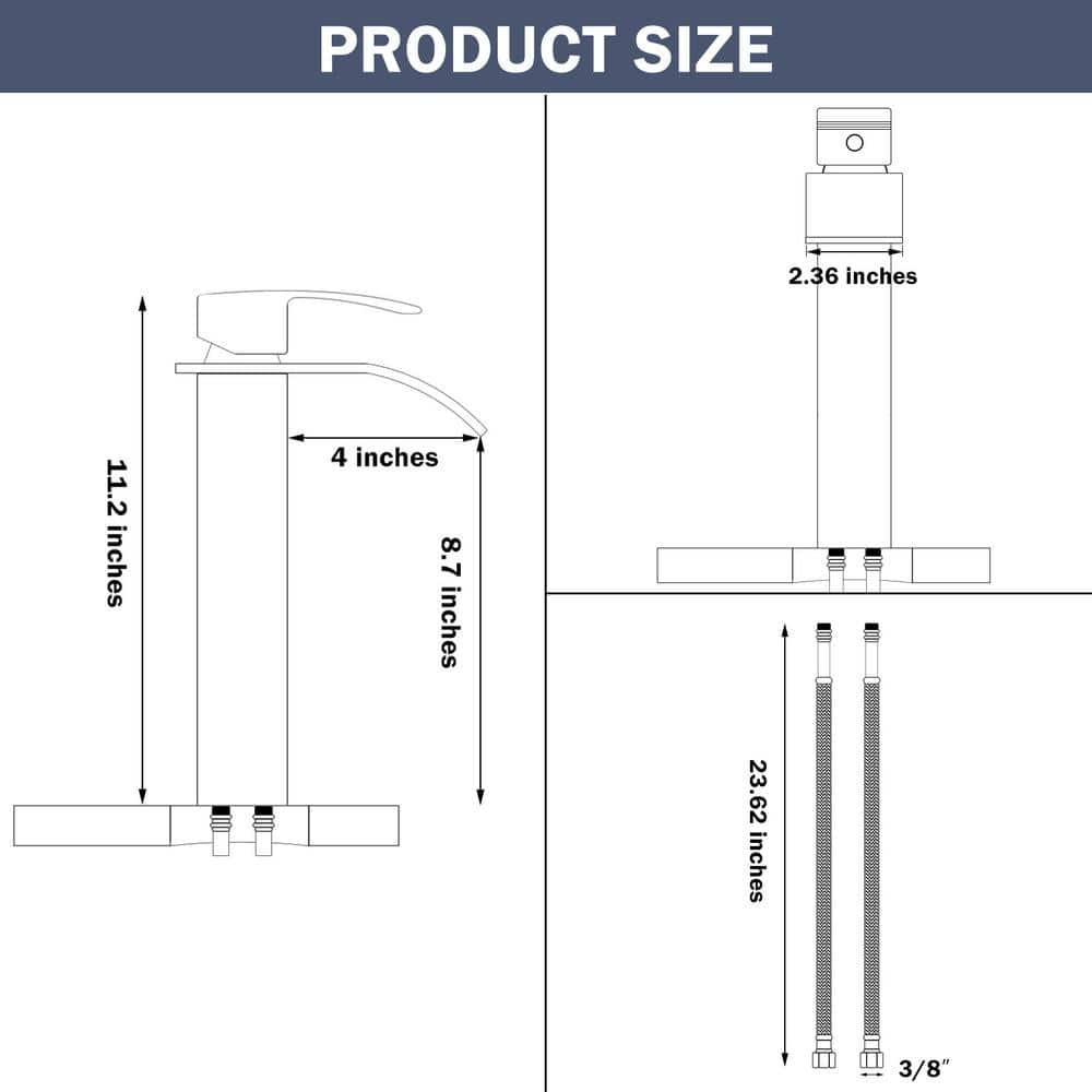 Single Handle Waterfall Vessel Sink Faucet Drain Kit Included and Single Hole in Brushed Nickel
