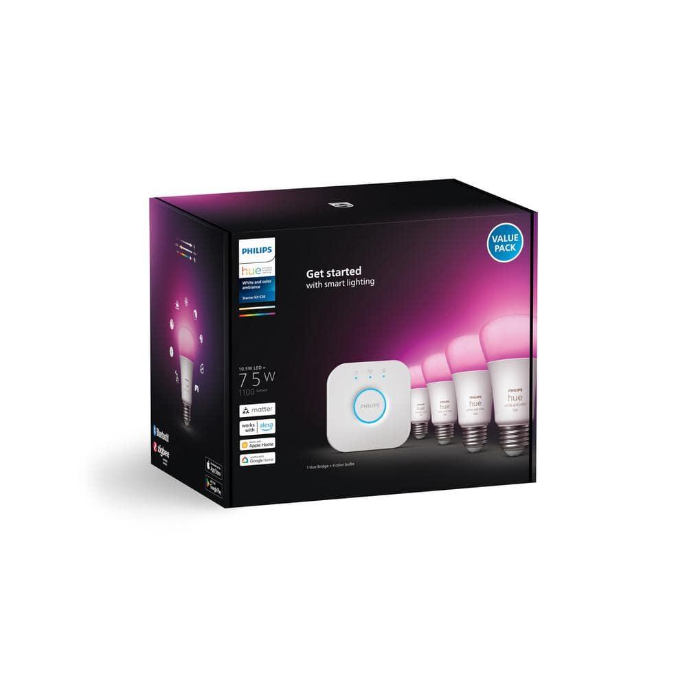 Philips Hue White and Color Ambiance 4 Pack A19 75W Smart LED Starter Kit