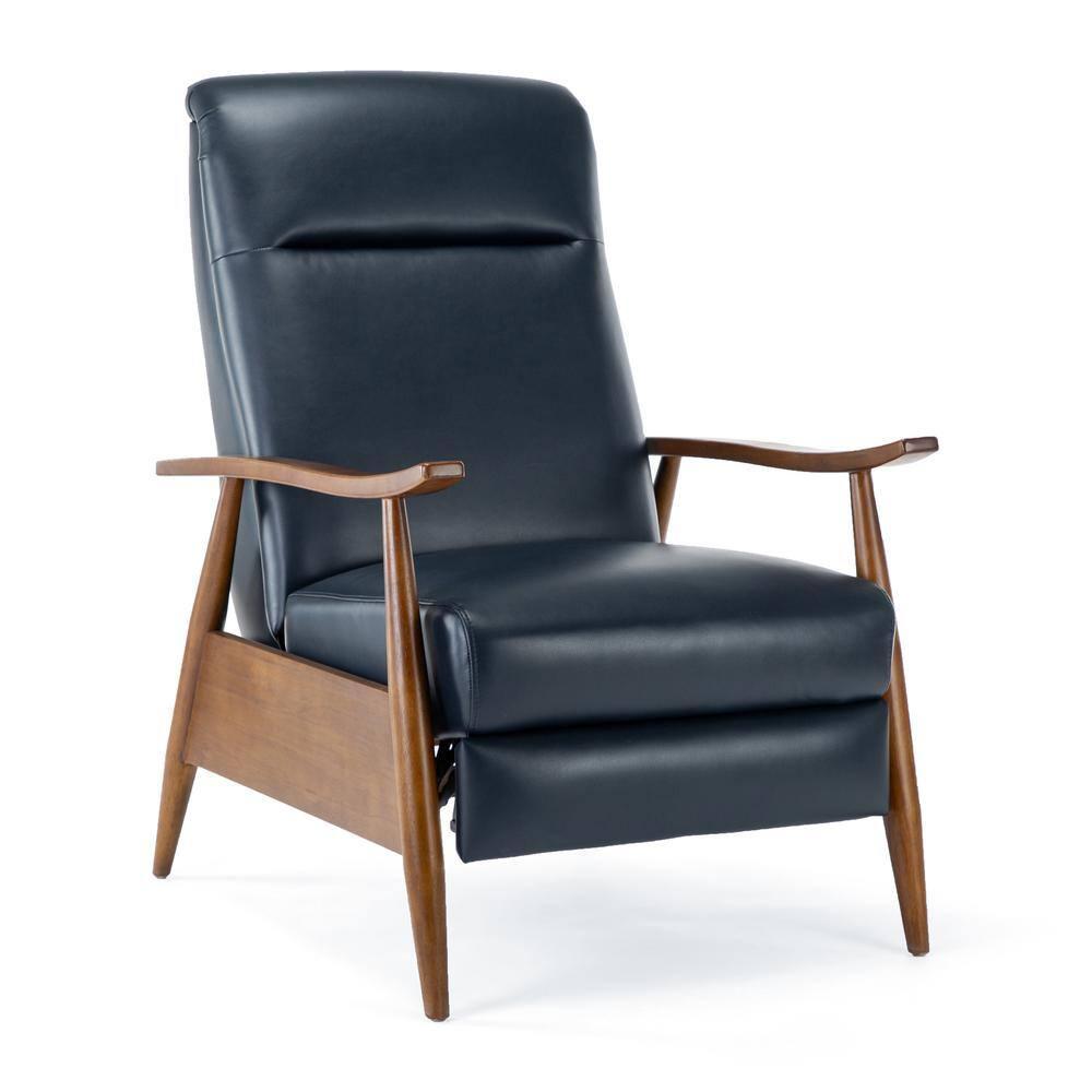 Solaris Midnight Blue Faux Leather Wooden Arm Push Back Recliner Chair