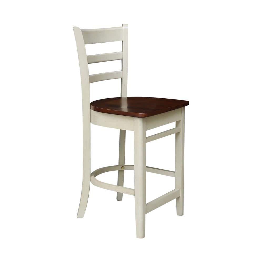 International Concepts 24" Emily Counter Height Barstool Antiqued Almond/Espresso: Hardwood Frame, Ladder-Back Design