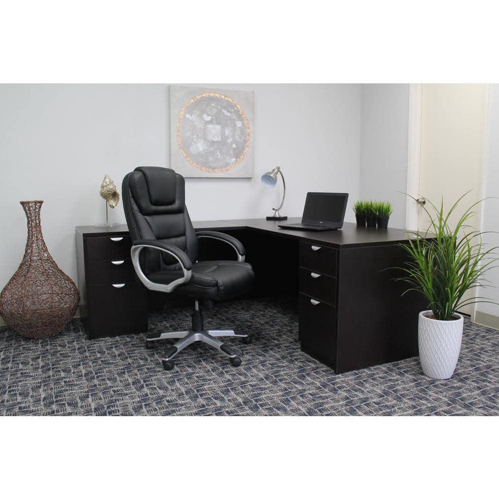 Executive Leatherplus Chair Black - Boss Office Products: High Back, Waterfall Seat, No Tool Assembly