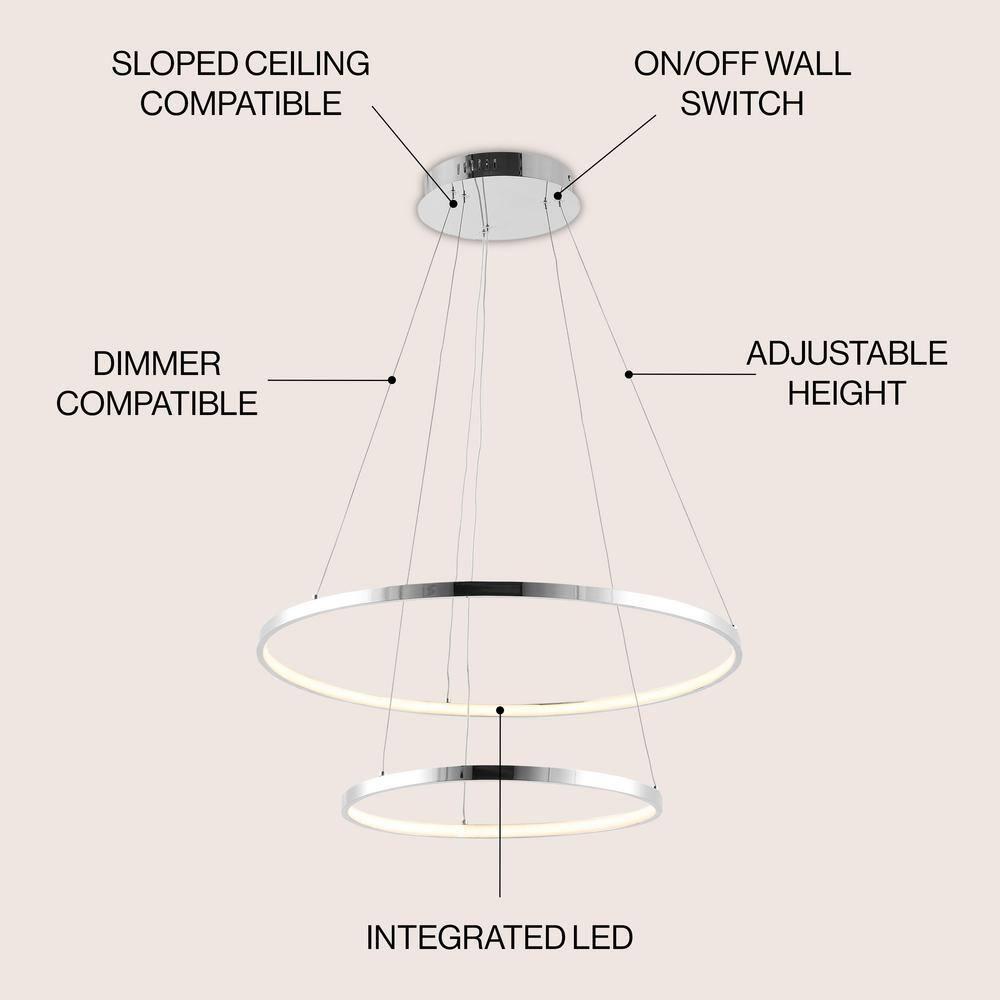 Brice 24″ 2-Light Modern Bohemian Iron Integrated LED Pendant, Chrome