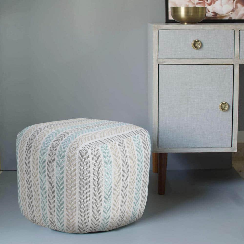 LR Home Small Chevron Indoor Square Pouf, Beige/Turquoise, 18" x 18" x 14"