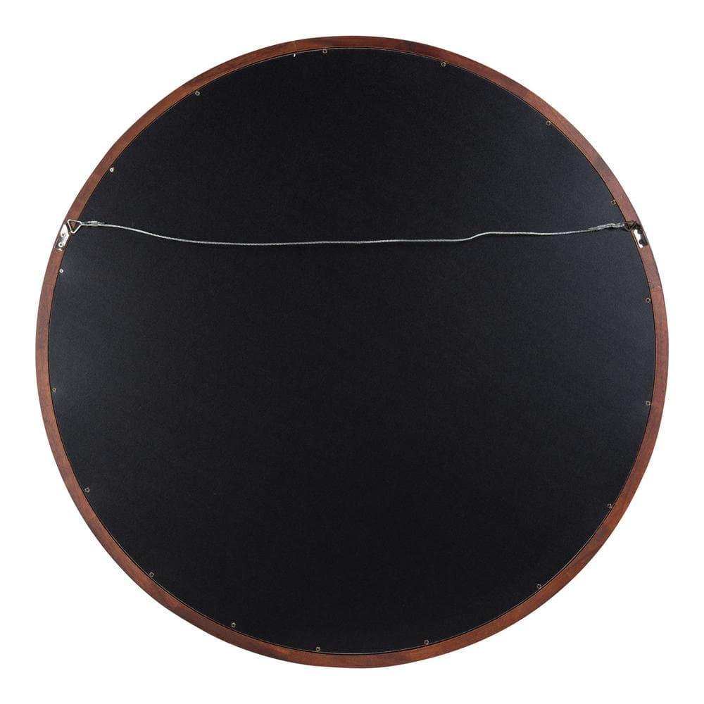 32" x 32" Hogan Round Framed Decorative Wall Mirror Walnut Brown : Modern Wood Frame, No Assembly Required