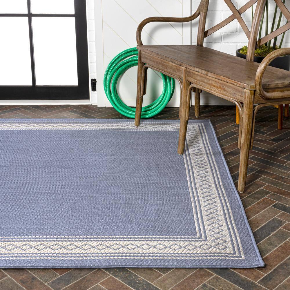 3' x 5' Lucia Classic Diamond Border Indoor/Outdoor Area Rug, Blue/Cream - JONATHAN Y