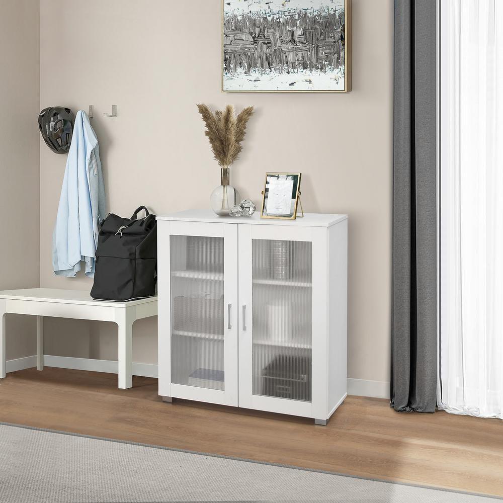 Kings Brand Furniture - 2-Door Accent Storage Cabinet, Sideboard Buffet Floor Storage Cupboard for Kitchen, Dining Room, Living Room, Entryway - White