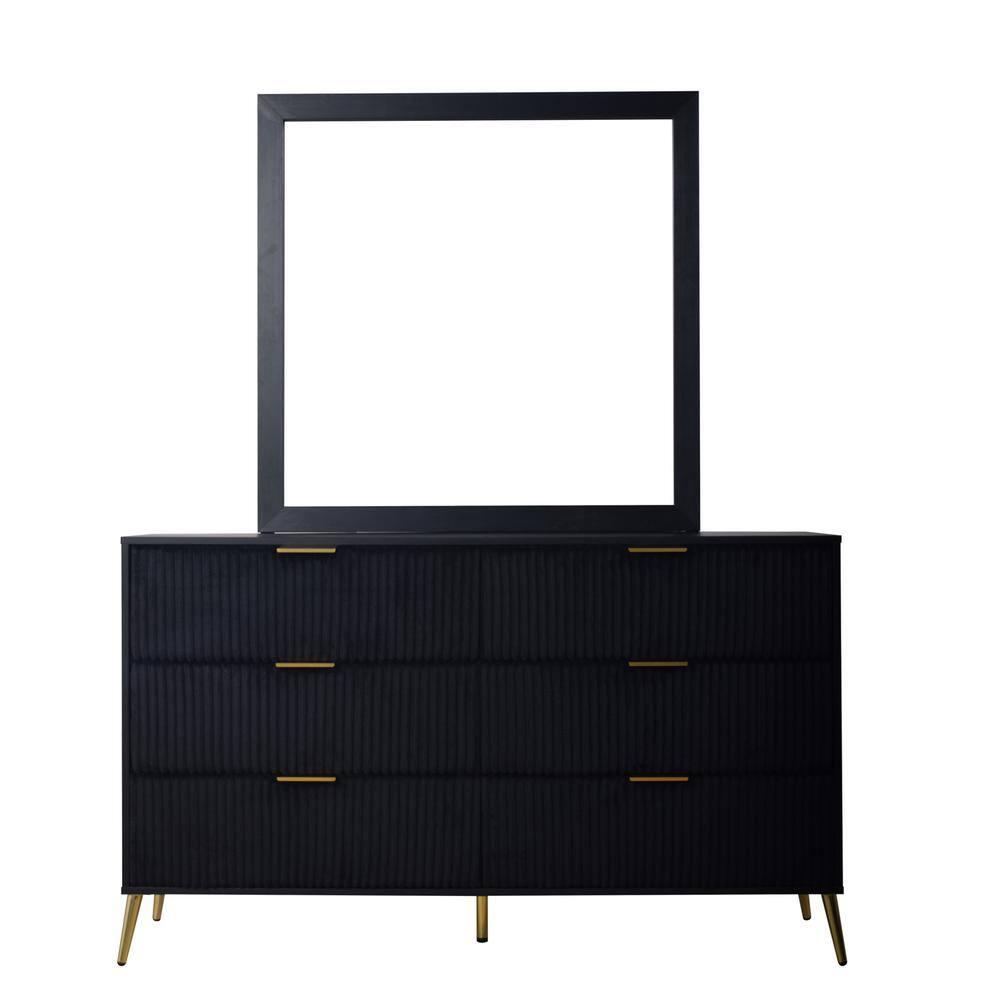 New Classic Furniture Kailani Wood Dresser with Mirror, 6 Drawers, Black