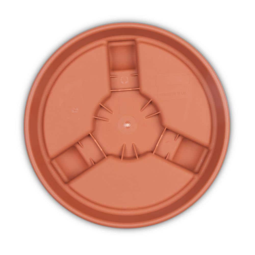13.86" Plant Stand Caddy with Wheels and Saucer Tray Terracotta - Bloem