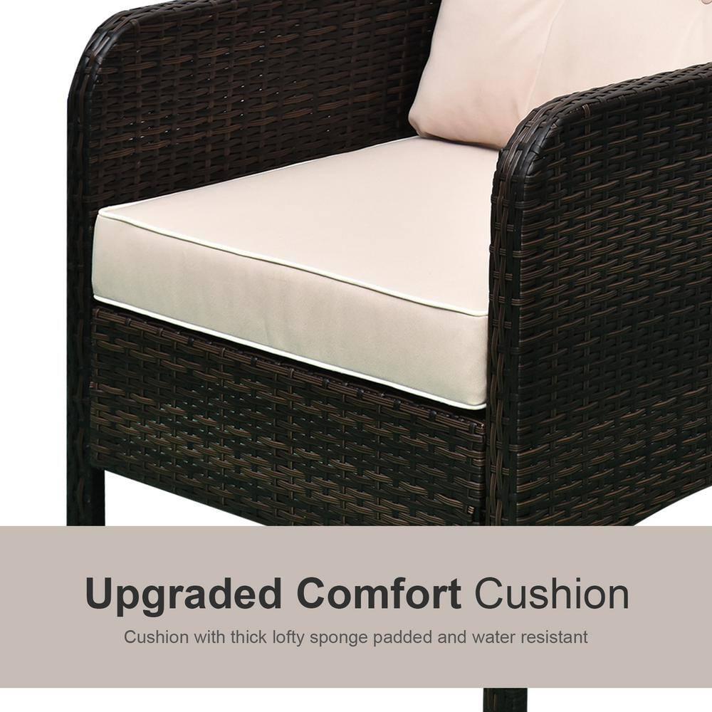 Outsunny 5 Piece Rattan Wicker Lounge Chair, Outdoor Patio Conversation Set with 2 Cushioned Chairs, 2 Ottomans & Top Coffee Table, Brown