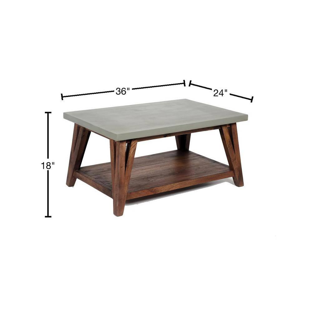 Alaterre Furniture 36" Brookside Coffee Table Concrete Coated Top and Wood Light Gray/Brown: Mid-Century Modern Design, Fixed Shelf