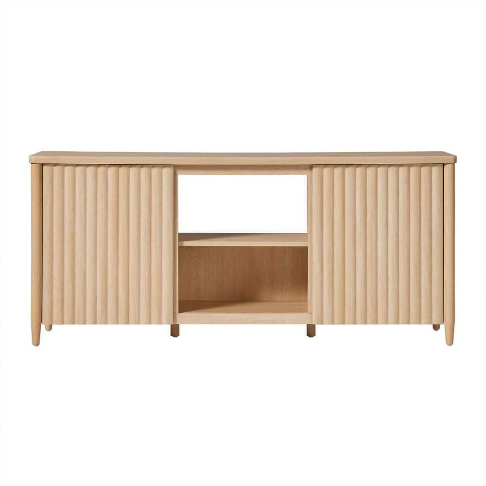 Scandinavian Reeded TV Stand with Storage for up to 70" TVs, Coastal Oak