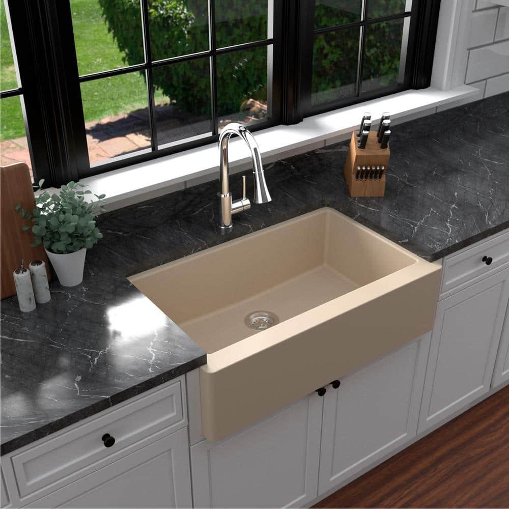 Karran Farmhouse/Apron-Front Quartz Composite 34'' X 21-1/4'' Single Bowl Kitchen Sink