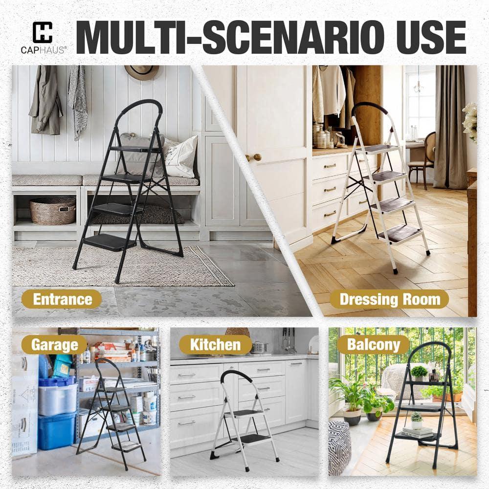 CAPHAUS 2-Step Ladder, Portable Folding Step Stool with Extra Wide Anti-Slip Pedal, Heavy Duty Foldable Small Step Ladder with Hand Grip, ANSI A14.11 Certified Sturdy Step Stool, Black