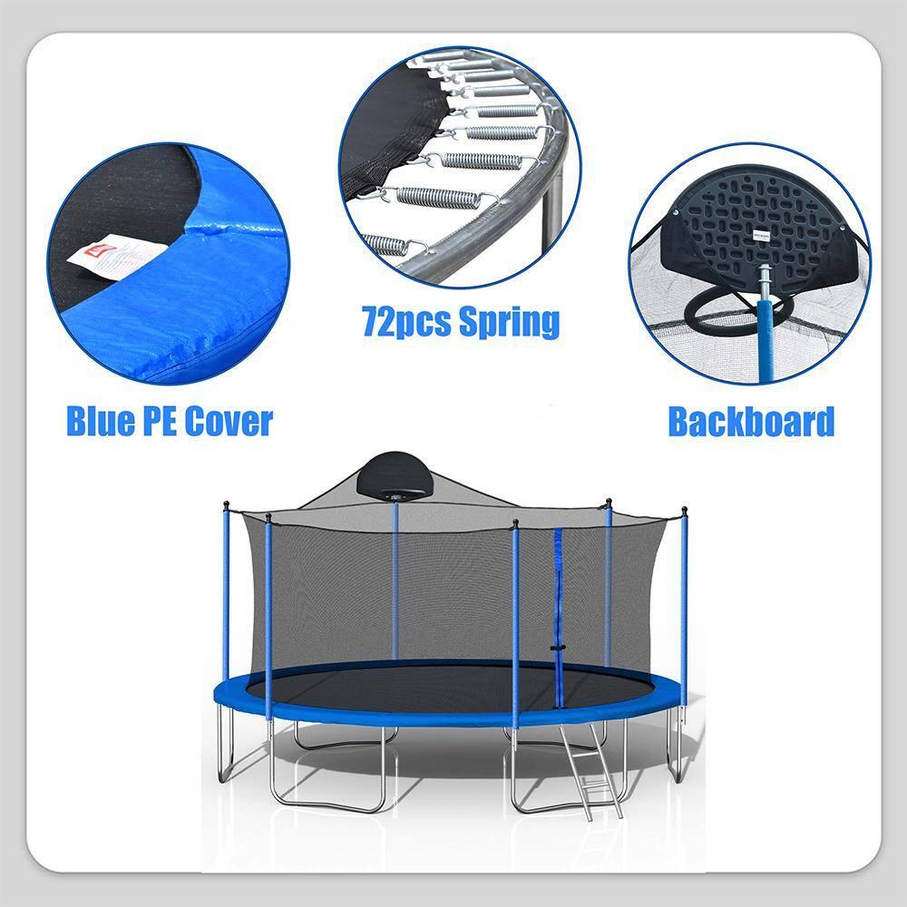 Trampoline Outdoor, 14ft Trampoline with Basketball Hoop, Trampoline Indoor Outdoor with Ladder and Safety Enclosure Net for Kids and Adults