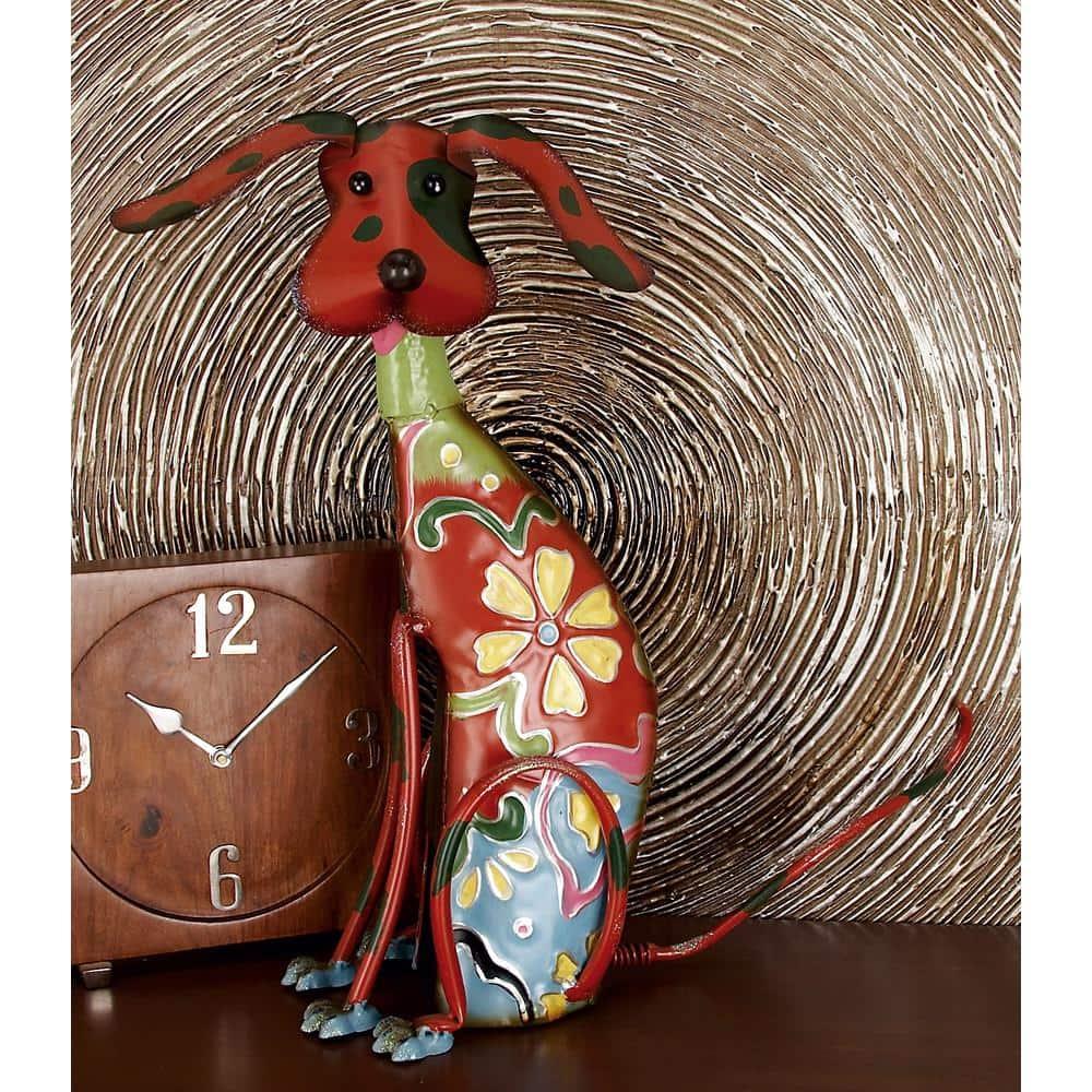 DecMode Eclectic Metal Indoor/Outdoor Multi Colored Dog Sculpture with Floral Design, 12"W x 17"H