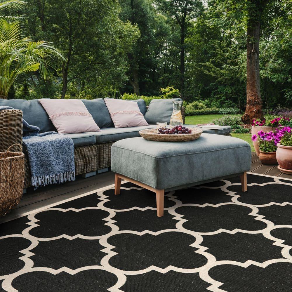 Courtyard CY6243 Power Loomed Indoor and Outdoor Area Rug - Black/Beige - 9'x12' - Safavieh