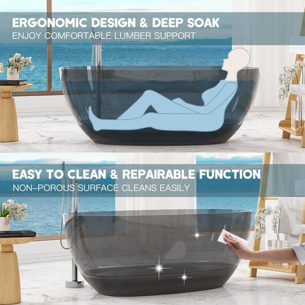 Marfa 59'' x 30'' Runway Semi Transparent Resin Freestanding Soaking Bathtub