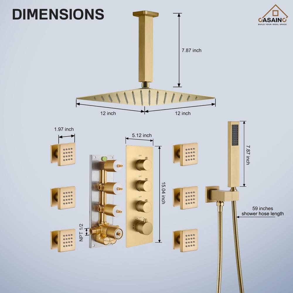 mondawe WF6310-12BG Herathena 3 Functions Ceiling Mounted Luxury Shower System with 6 Body Jets (Rough-in Valve Included)