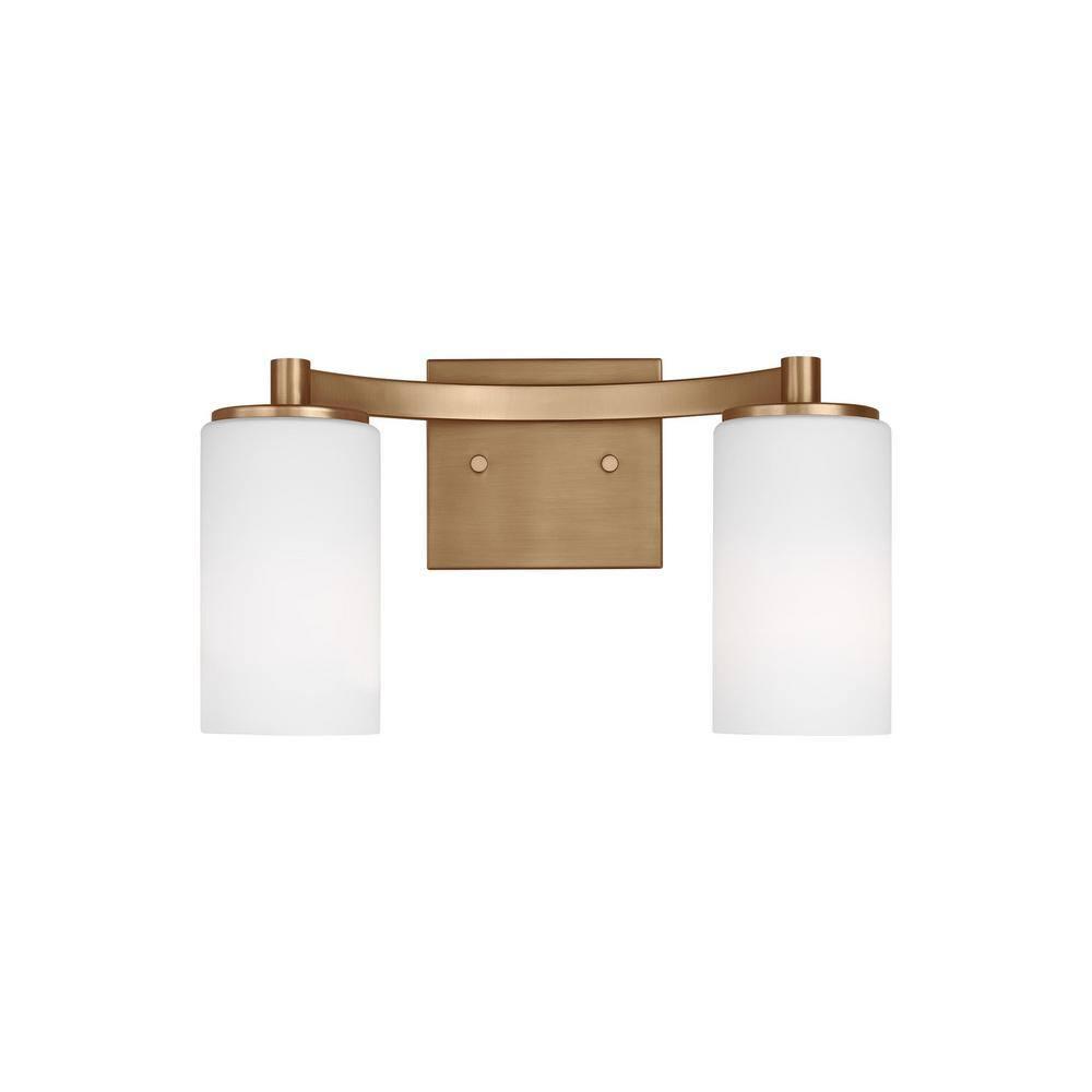 Generation Lighting 2-Light Hettinger Bath Fixture Wall Lamp Satin Brass 4439102-848, Title 24 Compliant Wall Light Fixture for Bathroom Decor, Bathroom Light Fixture Uses Standard or LED Light Bulb