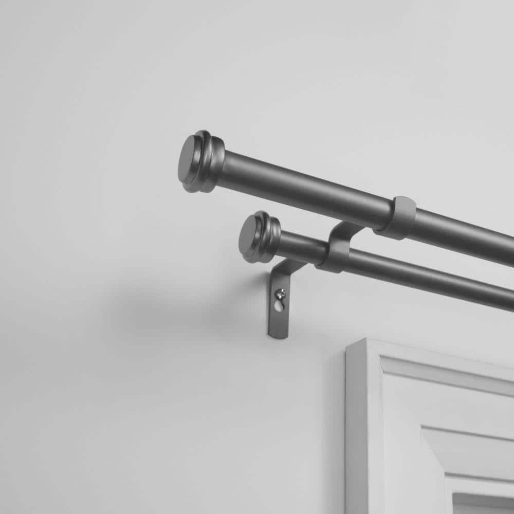 Exclusive Home Topper Double Curtain Rod and Finial Set, Gunmetal, 36"-72"