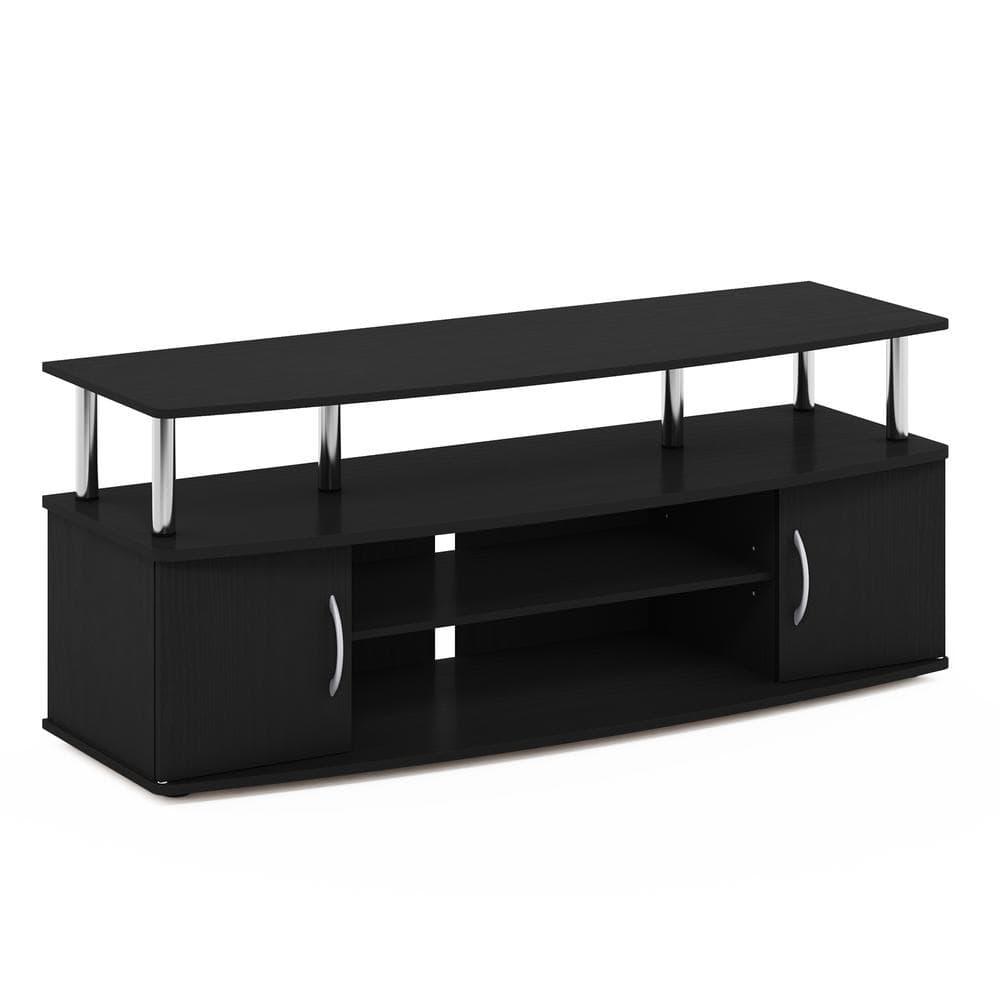Furinno JAYA Large Entertainment Center Hold up to 55-in TV, Americano, Stainless Steel Tubes
