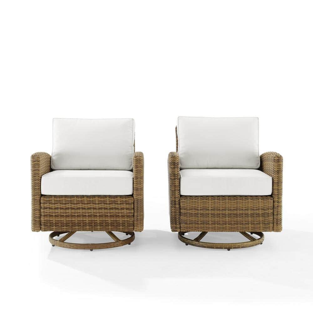 2pk Bradenton Steel Outdoor Swivel Rocking Chairs White/Weathered Brown - Crosley