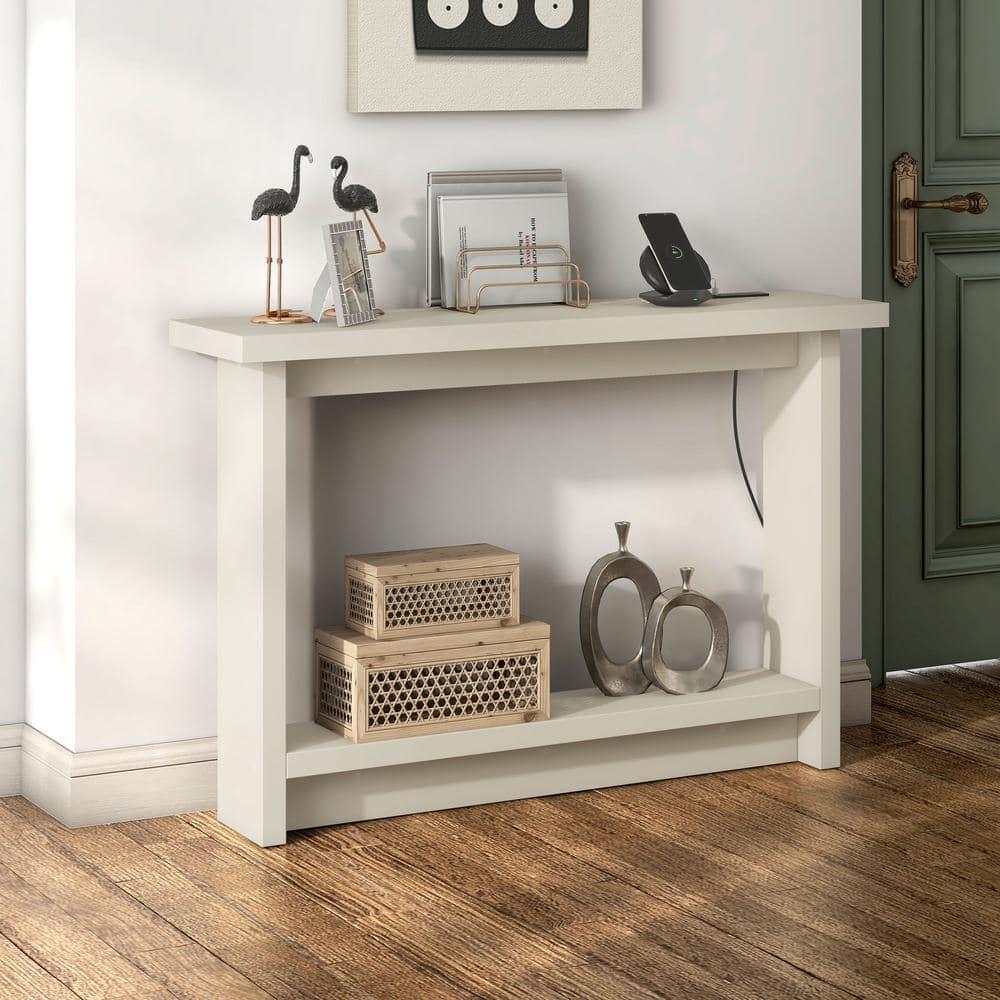 miBasics Nortal 47.24" Console Table Modern 1 Shelf with Usb and Power Ports Soft White
