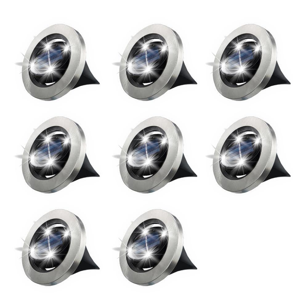 Bell + Howell Bell+Howell Stainless Steel Solar Powered Swivel LED Disk Lights, Wireless Auto On/off Pathway Garden Lights (Set of 8)