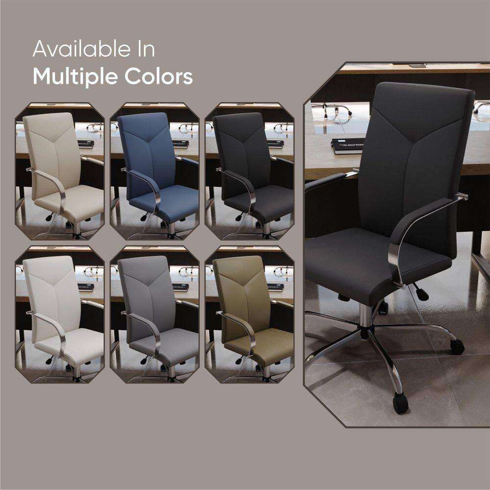 LeisureMod Sonora High-Back Leather Office Chair with Adjustable Height, Swivel, and Tilt in Black