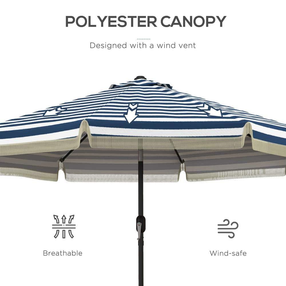 Outsunny 9' Patio Umbrella with Push Button Tilt and Crank Outdoor Double Top Market Umbrella, Blue Striped