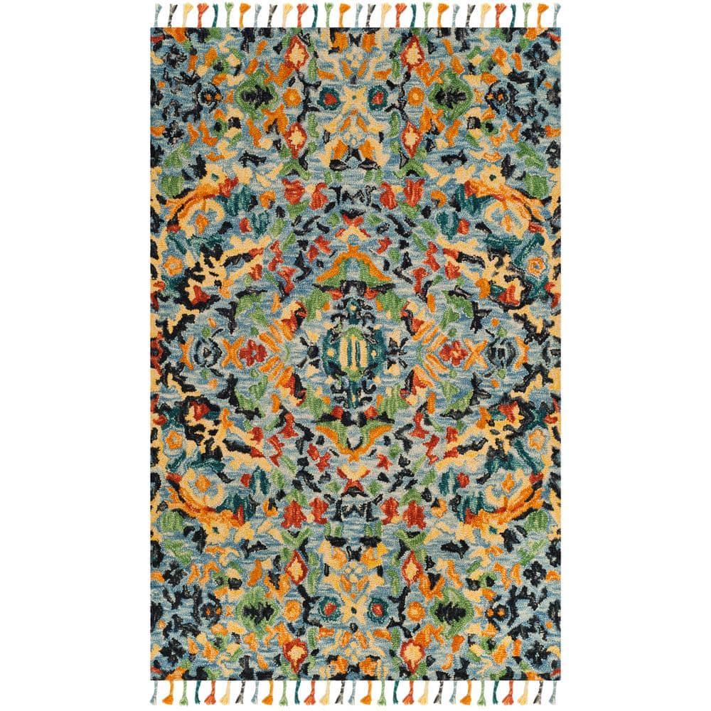 SAFAVIEH Blossom Everitt Floral Wool Area Rug, Blue/Multi, 8' x 10'