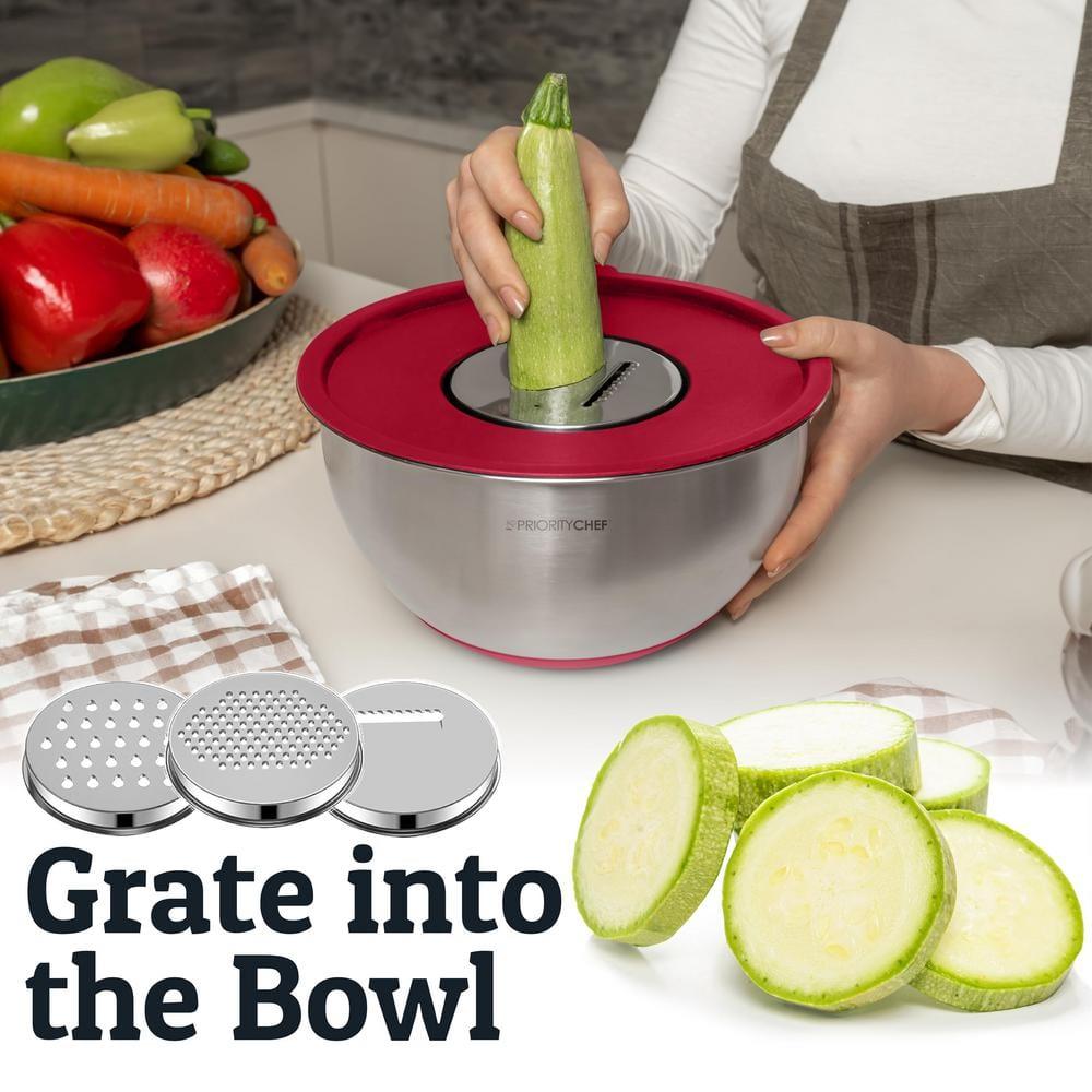 Mixing Bowls with Lids Set - Nesting Bowls with Airtight Lids + Graters - Stainless Steel Non-Slip Mixing Bowl for Baking, (Red, 5-Piece Set)