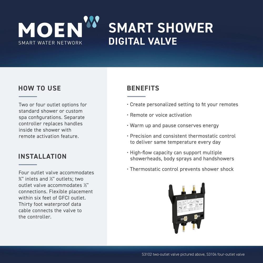 U by Moen Smart Shower 4-Outlet Digital Shower Controller for Thermostatic Shower Valve