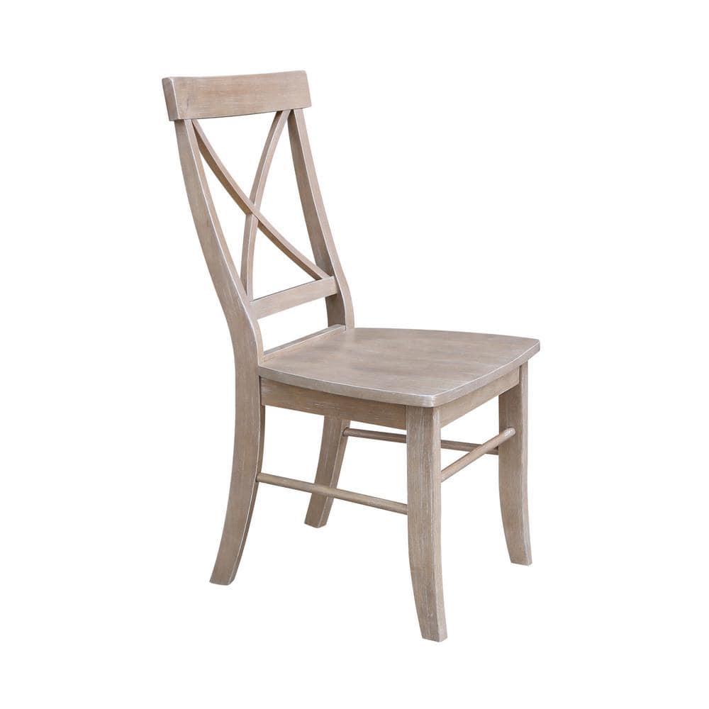 Set of 2 X Back Chairs with Solid Wood Seat Washed Gray/Taupe - International Concepts