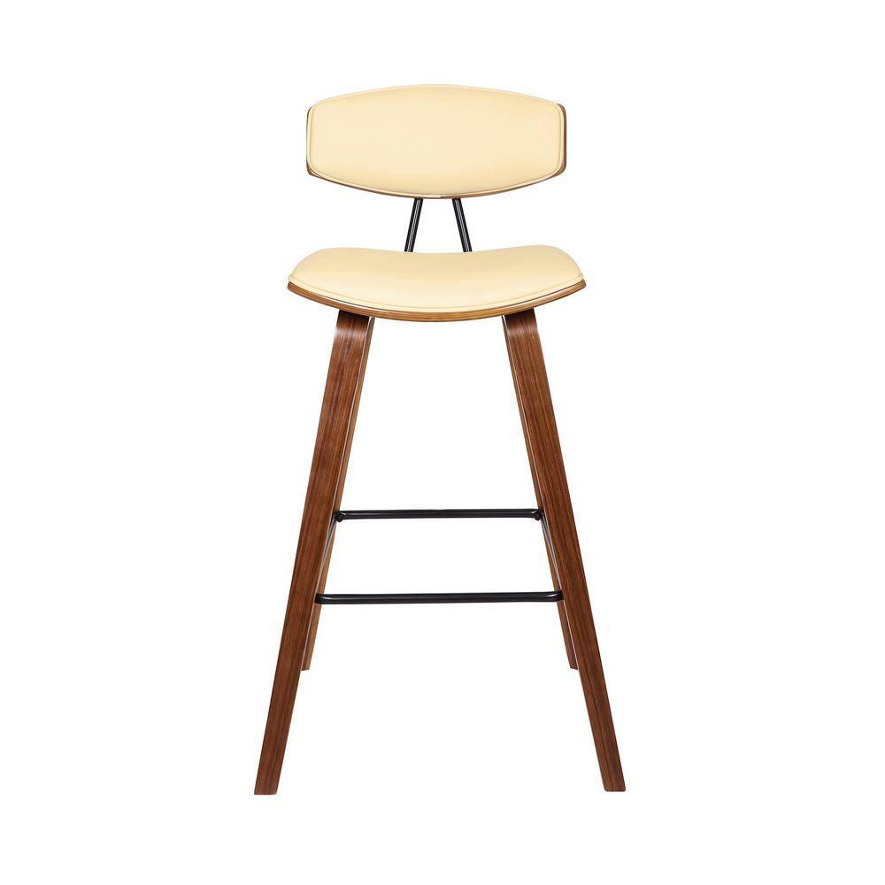 Armen Living Indoor Fox 28.5" Bar Height Black Faux Leather and Black Wood Mid-Century Modern Bar Stool