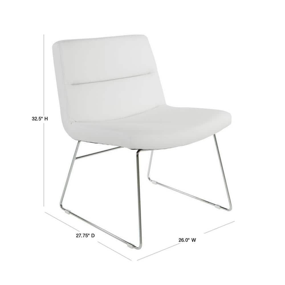 Thompson Chair in White Faux Leather with Chrome Sled Base