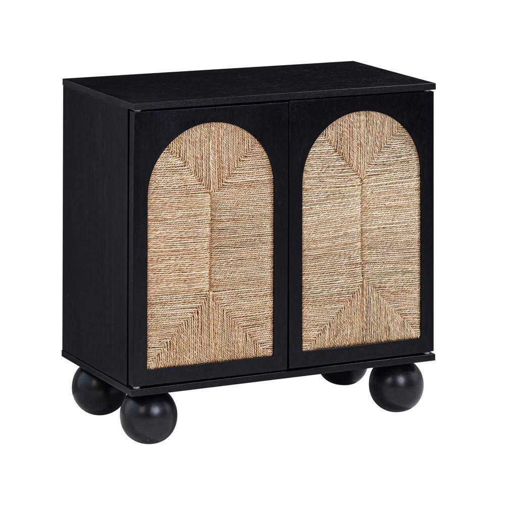 Nathan James Boho Storage Cabinet with Ball-Style Feet and Seagrass Door Panels