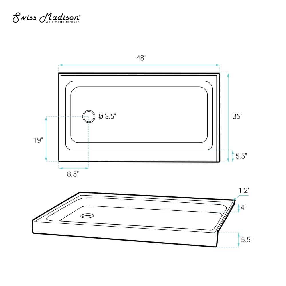 Voltaire 48" x 36" Single-Threshold, Shower Base