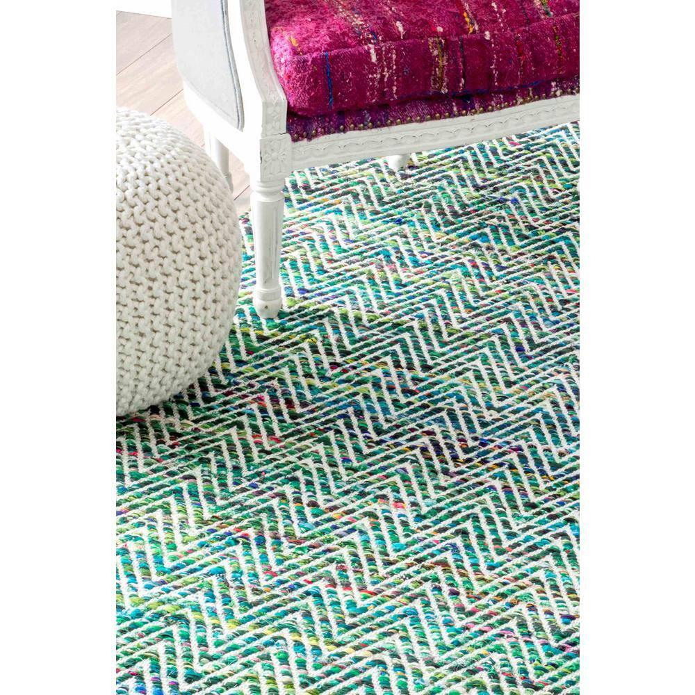 nuLOOM 4'x6' Hand Woven Chevron Rochell Area Rug Green: Contemporary Low Pile Indoor Rectangle Rug