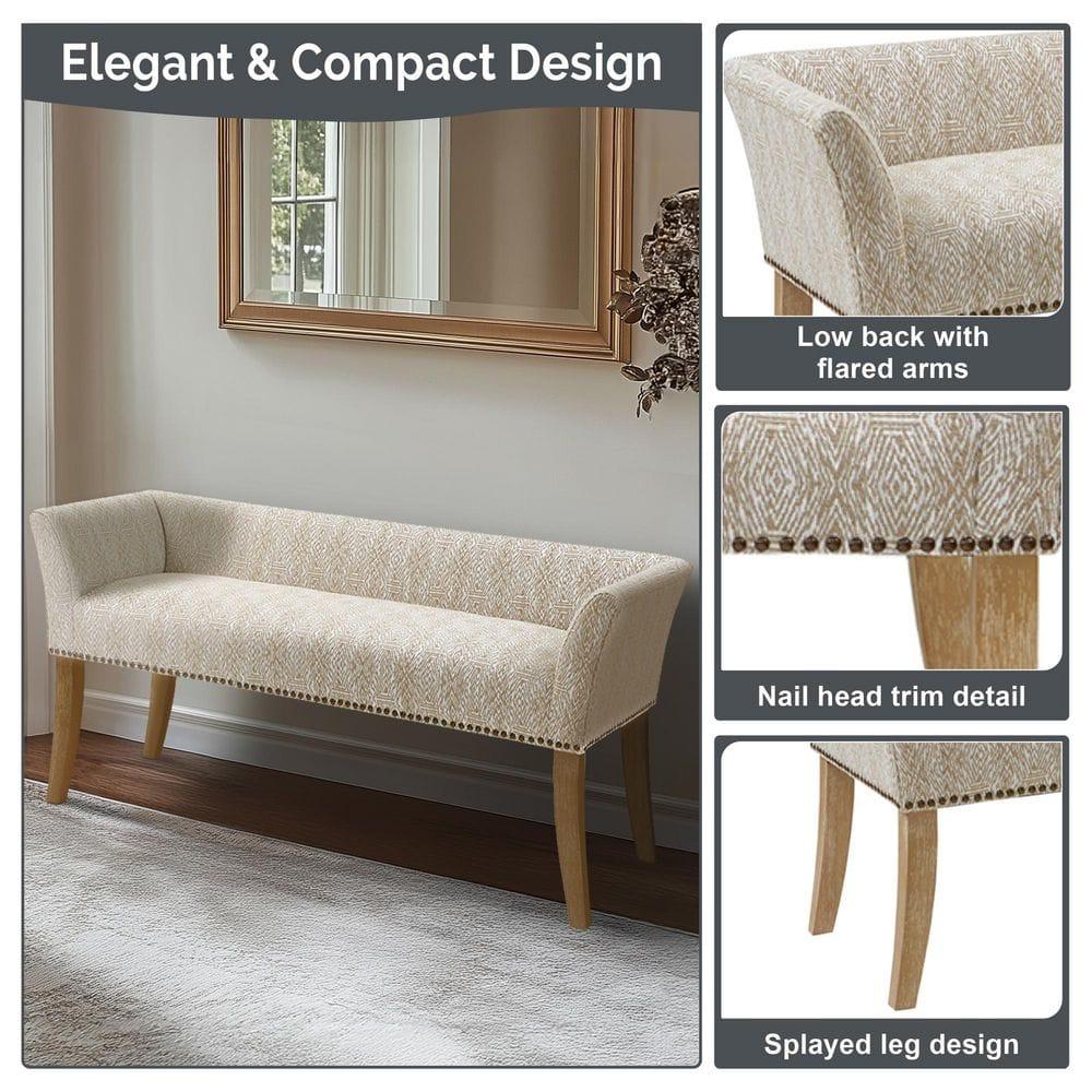 Madera Accent Bench Taupe: Madison Park, Rectangle, Nailhead Trim, Polyester Upholstery, Wood Legs