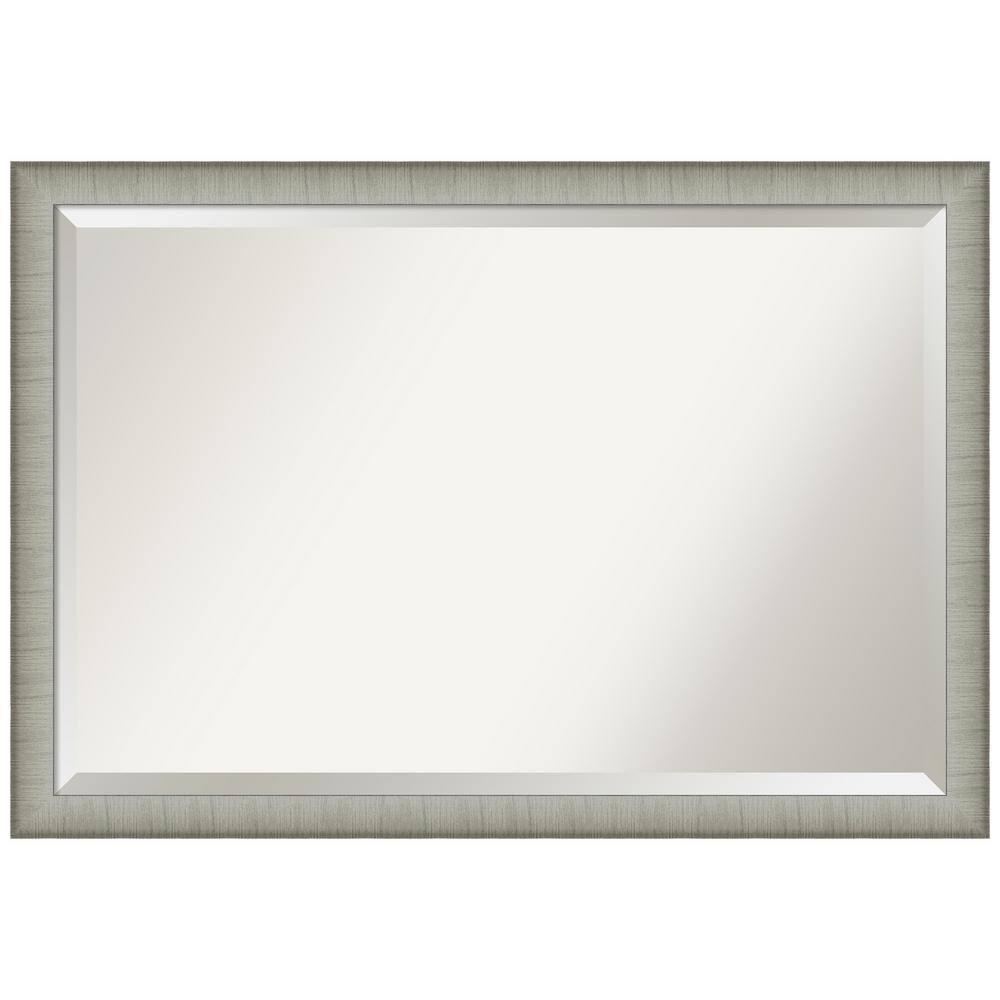 39" x 27" Elegant Brushed Framed Bathroom Vanity Wall Mirror Pewter - Amanti Art: Modern Rectangular Polystyrene Frame, No Assembly Required