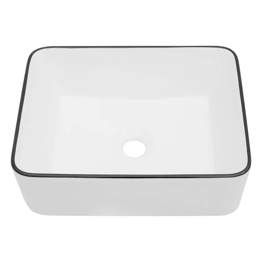 19 x 15 Inch Ceramic Rectangular Vessel Bathroom Sink Above Counter White Sink Bathroom Vessel Sink